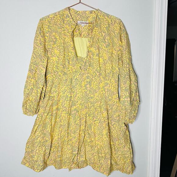 DEREK LAM COLLECTIVE Paisley Yellow Floral Puff Sleeves Flared Hemline Dress 48 - Picture 6 of 12